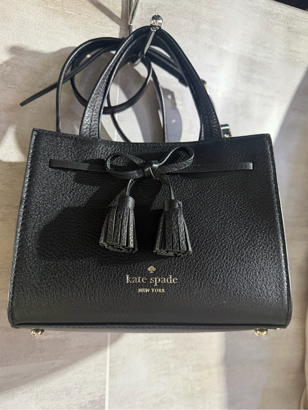 kate spade Black Pebbled Leather Tassel Satchel